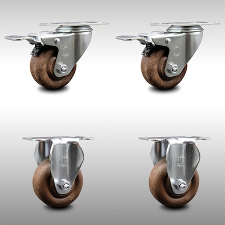 Service Caster 3.5 Inch SS High Temp Glass Filled Nylon Top Plate Caster Brake 2 Rigid, 2PK SCC-SSTTL20S3514-GFNSHT-2-R-2